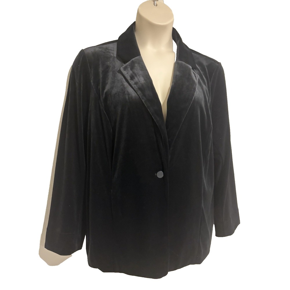 J Jill Wearever Collection Black Velvet Blazer Jacket~XL~One Button Classic Luxe